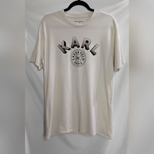 KARL LAGERFELD Men’s Short Sleeve T-Shirt Paris Size  Med Beige w/Black